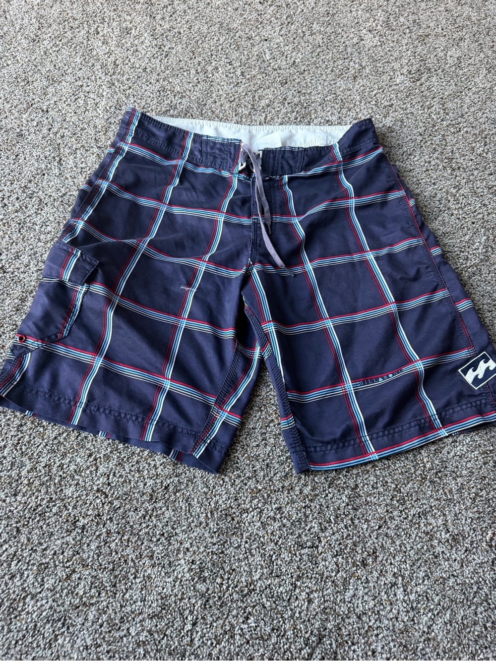 Billabong M120JRUS Men's 36 Navy Plaid Boardshorts Y2K Surf Cargo Swim